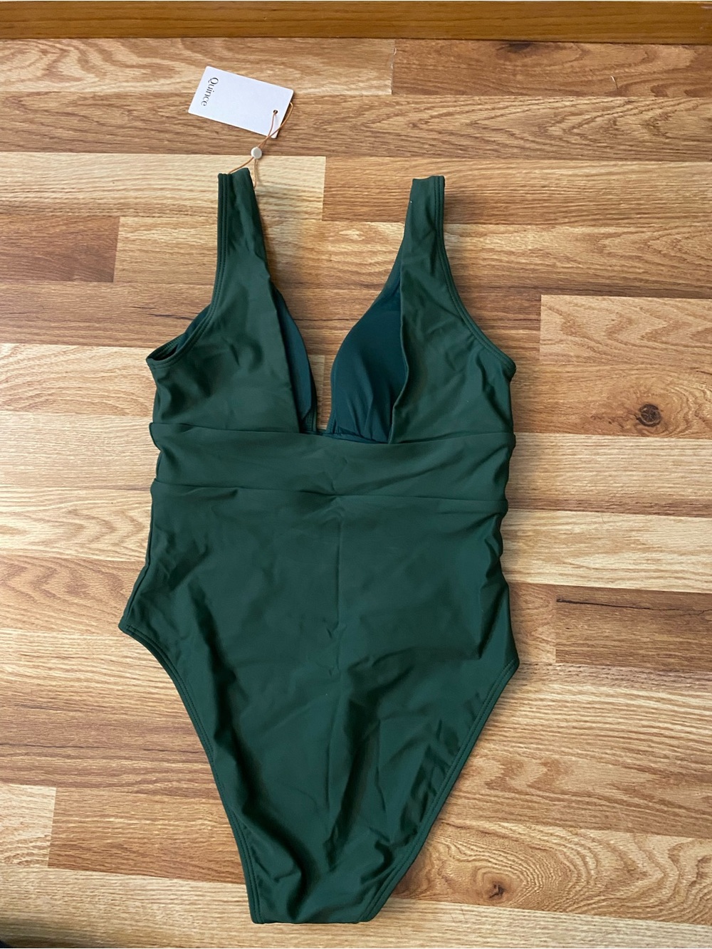 Quince Dark Forest Green V‑Neck One‑Piece Swimsuit Size Extra Small NWT - Picture 2 of 3